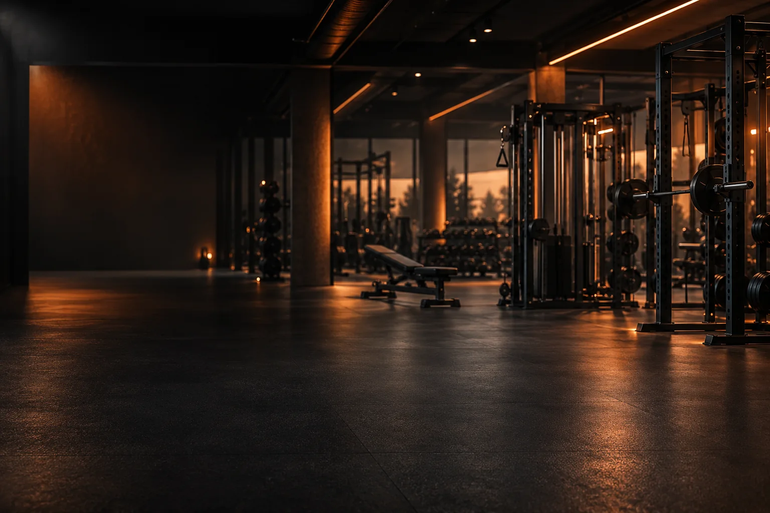 Atmospheric concept artwork of an empty gym interior